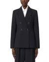 Max Mara Double-breasted Wool-blend Seersucker Blazer In Black