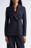 Max Mara Ricetta Double Breasted Wool Knit Blazer In Blue
