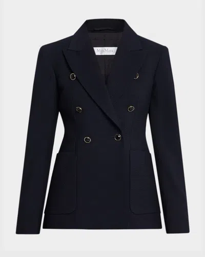 Max Mara Ricetta Double-breasted Seersucker Blazer In Blue