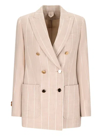 Max Mara Riom Pinstripe Coat In Neutral