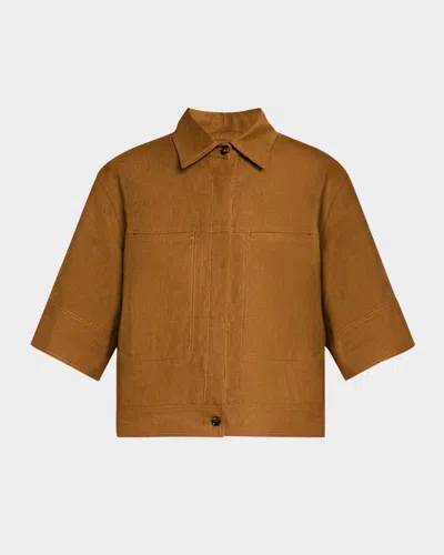 Max Mara Rito Short-sleeve Shirt Jacket In Tobacco