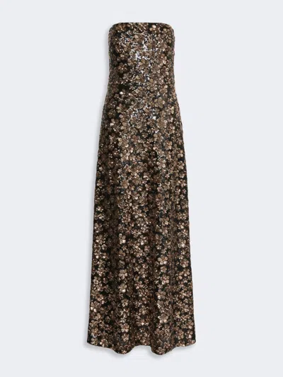 Max Mara Robe Bustier En Tulle Brodé Et Sequins In Bronze