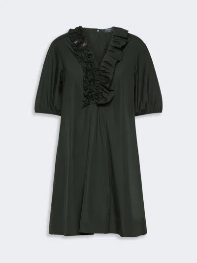 Max Mara Robe Courte En Popeline De Coton À Volants In Green