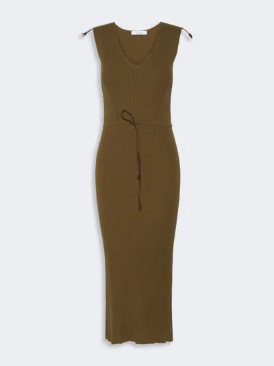 Max Mara Robe En Fil De Coton Et Viscose Côtelé In Green