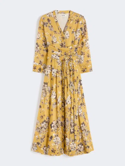 Max Mara Robe En Ramie Imprimée In Yellow