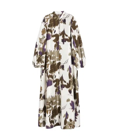 Max Mara Robe En Shantung De Soie Imprimée In White