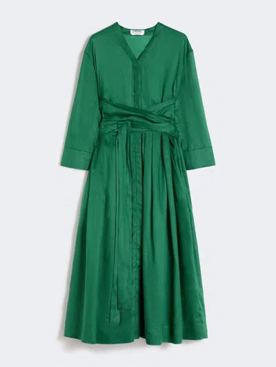Max Mara Robe En Toile Ramie In Green