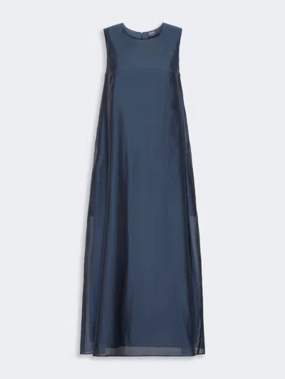 Max Mara Robe Évasée En Voile De Coton Et Soie In Blue