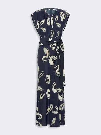 Max Mara Robe Longue En Crêpe De Chine Imprimée In Blue