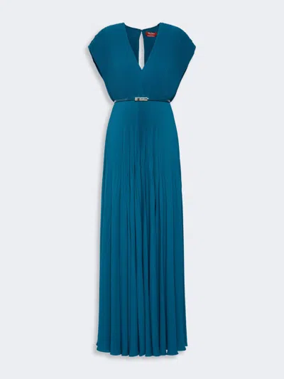 Max Mara Robe Longue En Georgette Sablé In Blue