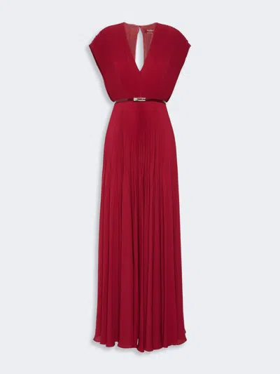 Max Mara Robe Longue En Georgette Sablé In Red