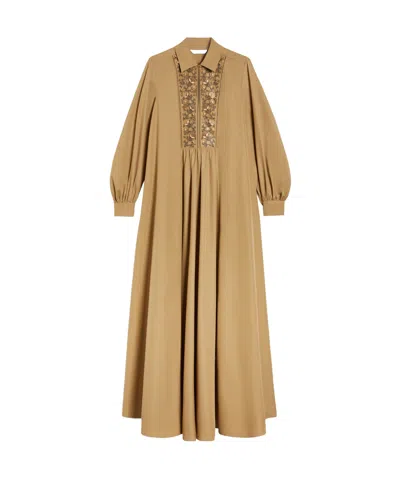 Max Mara Robe Longue En Popeline De Coton In Nude