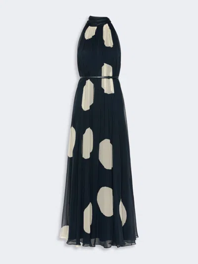 Max Mara Robe Longue En Soie À Pois In Blue