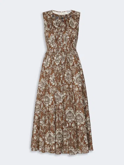 Max Mara Robe Mi-longue En Voile De Coton Imprimé In Brown
