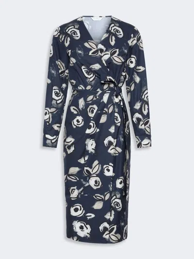 Max Mara Robe Portefeuille En Popeline Imprimée In Blue