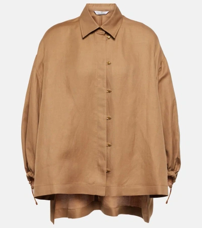 Max Mara Rodeo Oversized Linen And Silk Shirt In Dark Clay