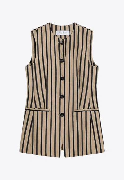 Max Mara Rodeo Striped Linen Vest In Beige