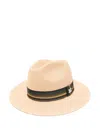 Max Mara Wide Brim Straw Hat With Ribbon Band In Beige