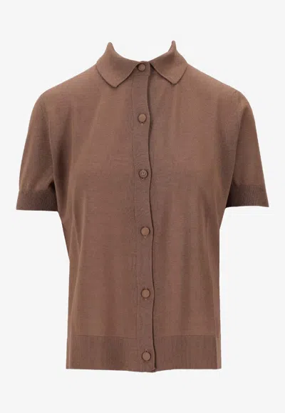 Max Mara Romania Ribbed Buttoned Shirt In Brown