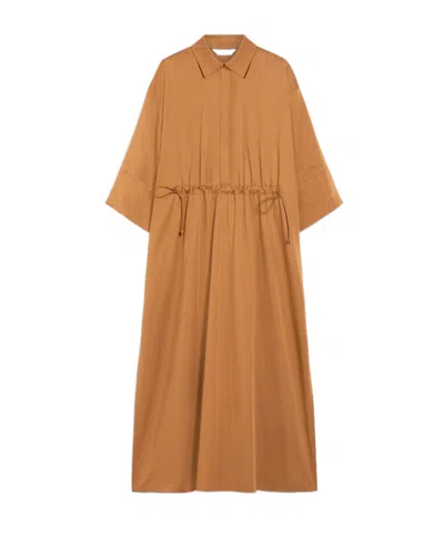 Max Mara Cotton And Silk Dress With Drawstring In Tobacco