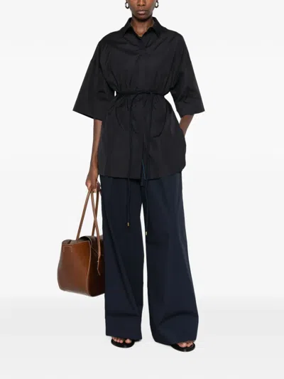 Max Mara Rope-belt Short-sleeve Shirt In Black