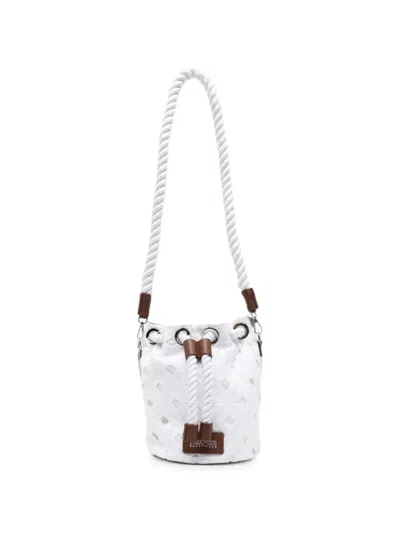 Max Mara Rope-detail Floral-lace Bucket Bag In White