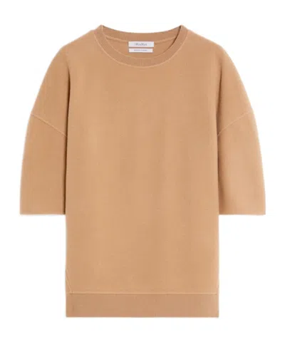 Max Mara Round-collar Short-sleeve Sweatshirt In Nude