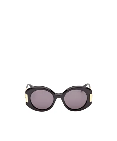Max Mara Round Frame Sunglasses In Bright Black/gold