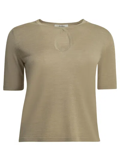 Max Mara Round Neck Beige Silk Cashmere Sweater In Green