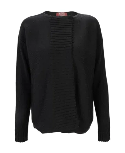 Max Mara Round Neck Knitted Cardigan In Black