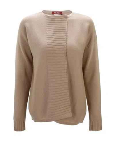 Max Mara Round Neck Knitted Cardigan In Brown