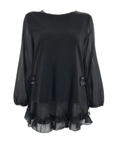 Max Mara Round-neck Long-sleeved Blouse In Black