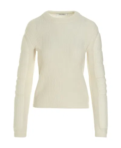 Max Mara Round Neck Long-sleeved Sweater In White