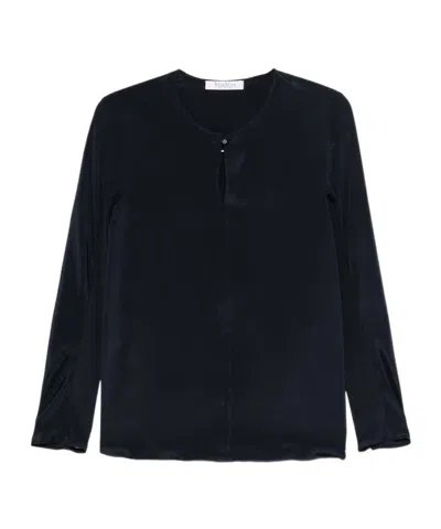 Max Mara Round Neck Long-sleeved Top In Blue