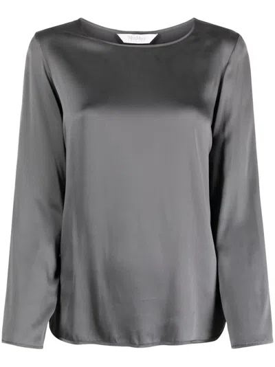 Max Mara Round-neck Satin Blouse In グレー