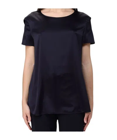 Max Mara Round Neck Short Sleeve T-shirt In Blue
