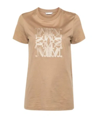Max Mara Logo-embroidered Cotton T-shirt In Brown