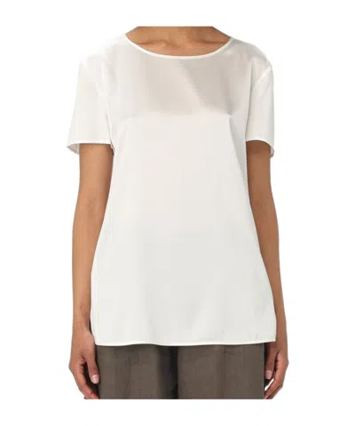 Max Mara Round Neck Short Sleeve T-shirt In White