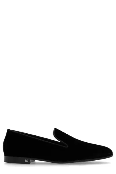 Max Mara Logo-plaque Velvet Loafers In Black
