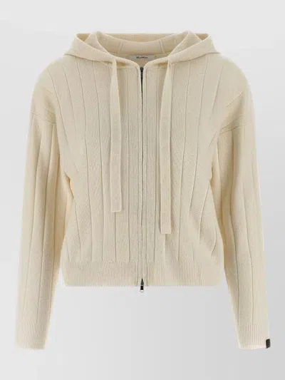 Max Mara Rubiera Cashmere Hooded Rib Knit Cardigan In Neutral
