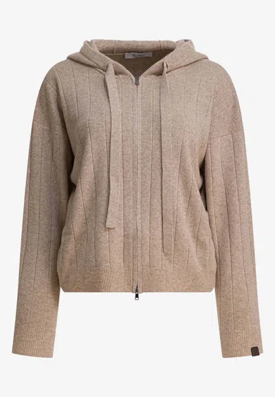 Max Mara Rubiera Rib-knit Hooded Sweatshirt In Neutral
