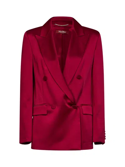 Max Mara Ruby Envers Satin Msearca Double-breasted Blazer In Red