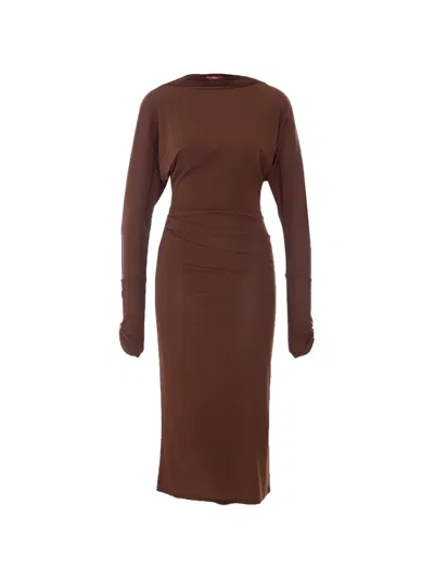 Max Mara Ruched Boat-neck Dress In Brown