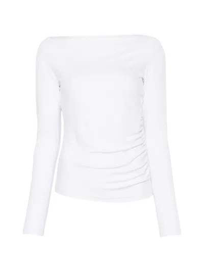 Max Mara Ruched Boat-neck Top In White