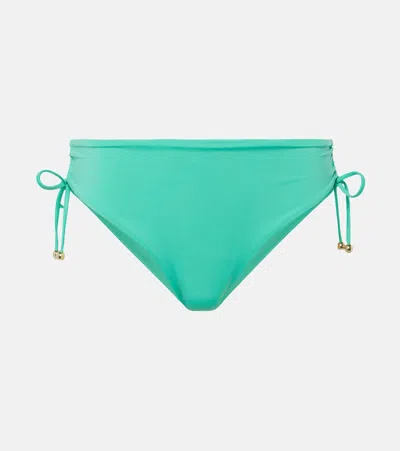 Max Mara Ruched High-rise Bikini Bottoms In Blue