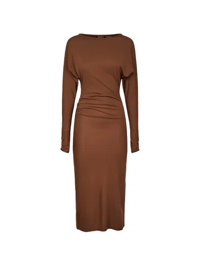 Max Mara Ruched Long-sleeve Dress In Brown