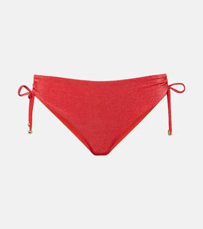 Max Mara Ruched Lurex Bikini Bottoms In Red