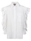Max Mara White Ruffled-sleeve Poplin Shirt