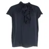 Max Mara Ruffle-detail Blouse In Navy Blue Silk In Blue