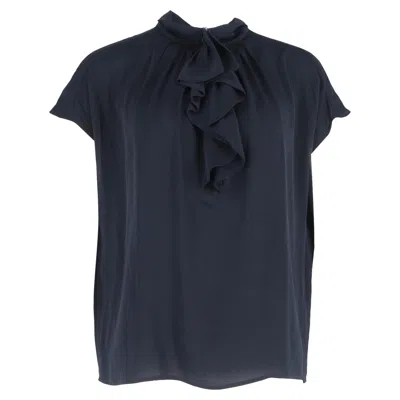 Max Mara Ruffle-detail Blouse In Navy Blue Silk
